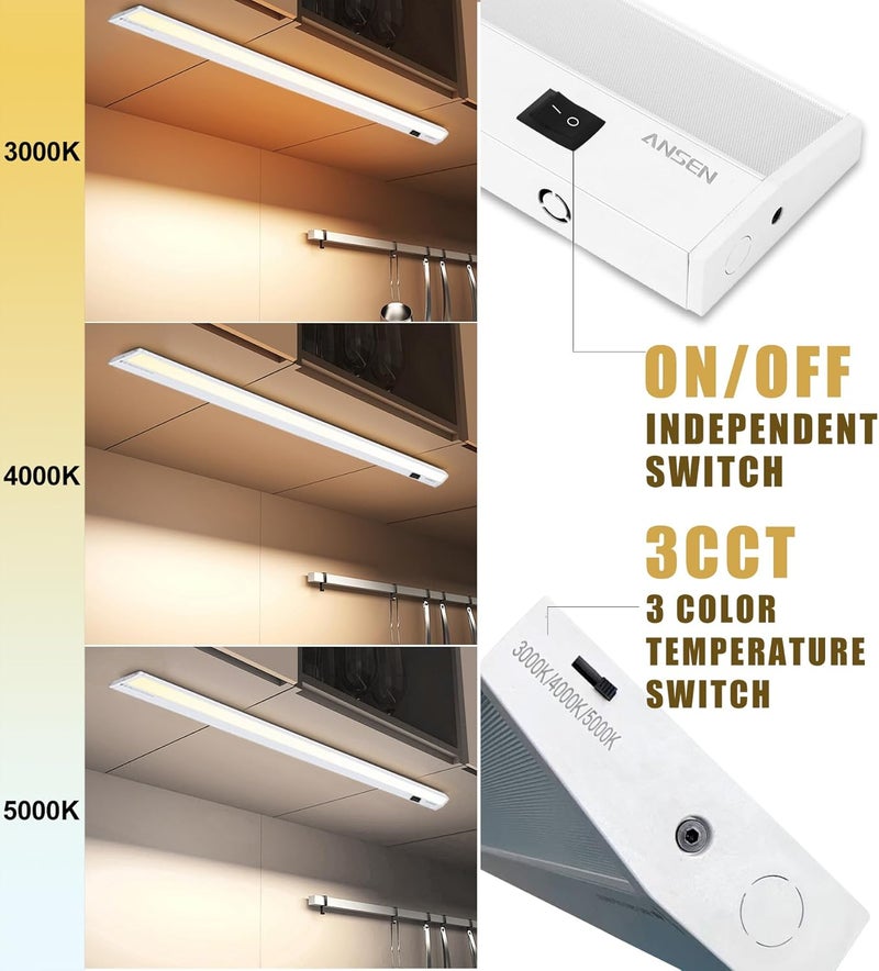 Ansen Hardwired Under Cabinet Lighting, 48in 26W LED Light for Kitchen/Closet, 1720lm, CRI>92, R9>90, Dimmable, 3 Color Temperature, 3000K/4000K/5000K(Warm White, Cool White, Daylight) - Image 3